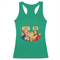 Funny George Washington and Jesus Conversation Racerback Tank Top Patriotic Commentary Historical Icons