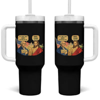 Funny George Washington and Jesus Conversation Tumbler With Handle Patriotic Commentary Historical Icons