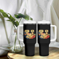 Funny George Washington and Jesus Conversation Tumbler With Handle Patriotic Commentary Historical Icons