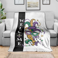 Mardi Gras Welcome Throw Blanket Jester Mask Fleur de Lis Carnival Outdoor Holiday Decorration