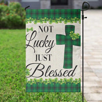 Christian Lucky Shamrocks Garden Flag Not Lucky Just Blessed Buffalo Plaid
