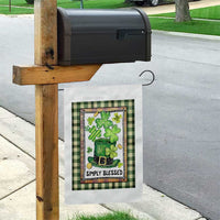 St Patricks Day Simply Blessed Garden Flag Lucky Shamrock Leprechaun Green Buffalo Plaid