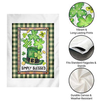 St Patricks Day Simply Blessed Garden Flag Lucky Shamrock Leprechaun Green Buffalo Plaid