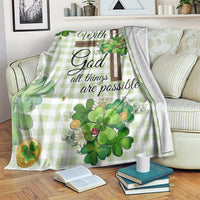 Religious St. Patrick’s Day Throw Blanket With God All Things Are Possible Christian Bible Verse & Shamrocks