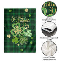 Green Buffalo Plaid Shamrock Garden Flag Happy St. Patrick's Day Irish Home Yard Decoration