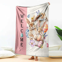 Easter Bunny Welcome Throw Blanket Cute Watercolor Rabbits with Eggs & Flowers, Spring Yard Decor