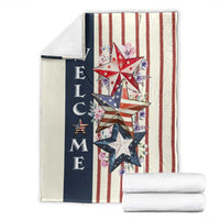 American Patriotic Welcome Throw Blanket US Flag Red White & Blue Stars, Rustic 4th of July Outdoor Decor