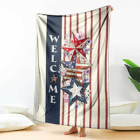 American Patriotic Welcome Throw Blanket US Flag Red White & Blue Stars, Rustic 4th of July Outdoor Decor