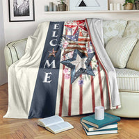 American Patriotic Welcome Throw Blanket US Flag Red White & Blue Stars, Rustic 4th of July Outdoor Decor