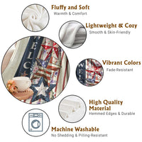 American Patriotic Welcome Throw Blanket US Flag Red White & Blue Stars, Rustic 4th of July Outdoor Decor