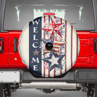 American Patriotic Welcome Spare Tire Cover US Flag Red White & Blue Stars Rustic 4th of July