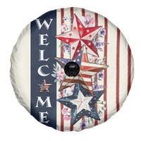 American Patriotic Welcome Spare Tire Cover US Flag Red White & Blue Stars Rustic 4th of July