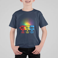 Kids navy crew-neck T-shirt with colorful rainbow burst and element puzzle graphic