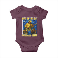 Music Give Us This Day Our Daily Shred Baby Onesie Funny Jesus Rock Guitar Meme