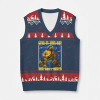 Music Give Us This Day Our Daily Shred V-Neck Knit Sweater Vest Funny Jesus Rock Guitar Meme - Wonder Print Shop