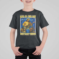 Music Give Us This Day Our Daily Shred T Shirt For Kid Funny Jesus Rock Guitar Meme