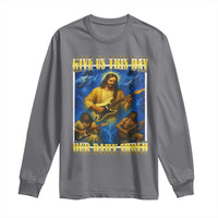 Music Give Us This Day Our Daily Shred Long Sleeve Shirt Funny Jesus Rock Guitar Meme