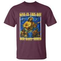Music Give Us This Day Our Daily Shred T Shirt Funny Jesus Rock Guitar Meme