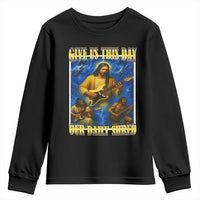 Music Give Us This Day Our Daily Shred Youth Sweatshirt Funny Jesus Rock Guitar Meme