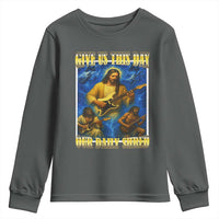 Music Give Us This Day Our Daily Shred Youth Sweatshirt Funny Jesus Rock Guitar Meme