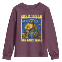 Music Give Us This Day Our Daily Shred Youth Sweatshirt Funny Jesus Rock Guitar Meme
