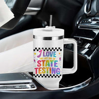 Funny I Love The Last Day Of State Testing Tumbler With Handle Retro Rainbow Test Day Celebration Teacher Student