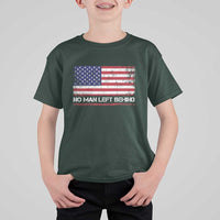 No Man Left Behind Distressed USA Flag T Shirt For Kid Patriotic US Military Brotherhood