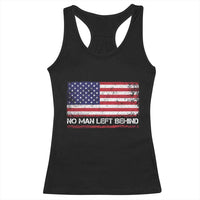 No Man Left Behind Distressed USA Flag Racerback Tank Top Patriotic US Military Brotherhood