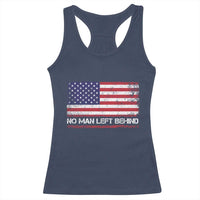 No Man Left Behind Distressed USA Flag Racerback Tank Top Patriotic US Military Brotherhood