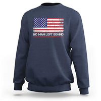 No Man Left Behind Distressed USA Flag Sweatshirt Patriotic US Military Brotherhood