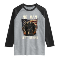 No Man Left Behind Soldiers Brotherhood Raglan Shirt American Flag US Military