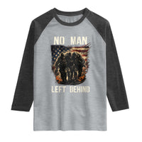 No Man Left Behind Soldiers Brotherhood Raglan Shirt American Flag US Military