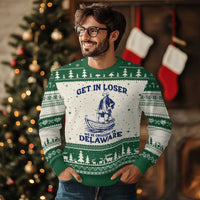 Get In Loser We are Crossing The Delaware Ugly Christmas Sweater Funny George Washington Nautical Humor Graphic