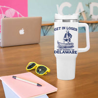 Get In Loser We are Crossing The Delaware Tumbler With Handle Funny George Washington Nautical Humor Graphic