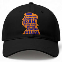Our Enemies Aren't In Iran Baseball Cap Epstein Files Silhouette Political Satire