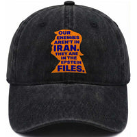 Our Enemies Aren't In Iran Washed Cotton Baseball Cap Epstein Files Silhouette Political Satire