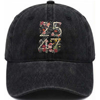 2547 Wildflower Floral Graphic Washed Cotton Baseball Cap Subtle Coded 25th Amendment Political Satire Aesthetic