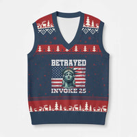 Betrayed Invoke 25 Statue of Liberty Crying V-Neck Knit Sweater Vest 25th Amendment Distressed Flag Political Satire Graphic