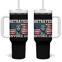Betrayed Invoke 25 Statue of Liberty Crying Tumbler With Handle 25th Amendment Distressed Flag Political Satire Graphic