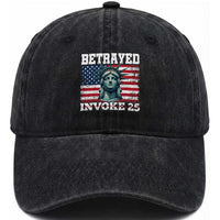 Betrayed Invoke 25 Statue of Liberty Crying Washed Cotton Baseball Cap 25th Amendment Distressed Flag Political Satire Graphic