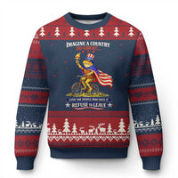 Proud American Humor Patriotic Frog On Bicycle Graphic Ugly Christmas Sweater Imagine A Country So Great Pride