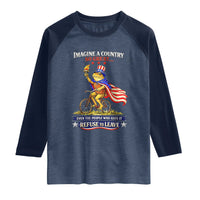 Proud American Humor Patriotic Frog On Bicycle Graphic Raglan Shirt Imagine A Country So Great Pride