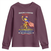 Proud American Humor Patriotic Frog On Bicycle Graphic Youth Sweatshirt Imagine A Country So Great Pride
