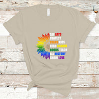 Retro Groovy T Shirt Say Gay Protect Trans Kids Read Banned Books Teach History - Wonder Print Shop