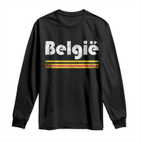 Retro Belgie Belgium Flag Distressed Graphic in Dutch Long Sleeve Shirt Proud Belgian Heritage and Country Roots Pride Gift