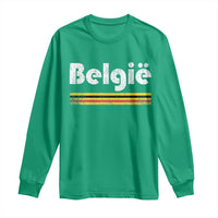 Retro Belgie Belgium Flag Distressed Graphic in Dutch Long Sleeve Shirt Proud Belgian Heritage and Country Roots Pride Gift