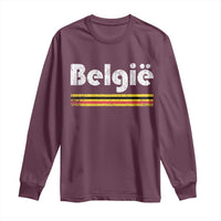 Retro Belgie Belgium Flag Distressed Graphic in Dutch Long Sleeve Shirt Proud Belgian Heritage and Country Roots Pride Gift
