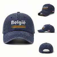 Retro Belgie Belgium Flag Distressed Graphic in Dutch Washed Cotton Baseball Cap Proud Belgian Heritage and Country Roots Pride Gift