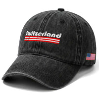 Vintage Switzerland Retro Distressed Graphic Washed Cotton Baseball Cap Patriotic Swiss Heritage Pride Souvenir