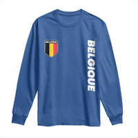 Minimalist Belgique Belgium Flag Shield Graphic Long Sleeve Shirt French Belgian Pride and European Heritage Souvenir